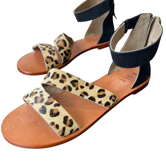 Able Shoes - ABLE Leopard Print and Black Suede Sandals Size 8